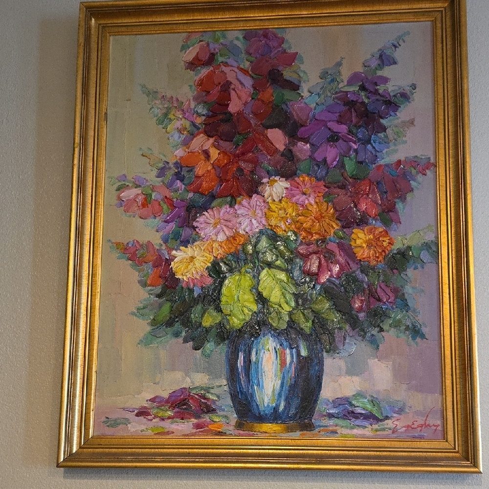 Vibrant Floral Painting in Gold Frame